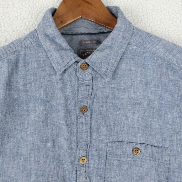 Fat Face Shirt Mens Small Blue Linen Blend Button Up Boho Beach Summer - Picture 2 of 9